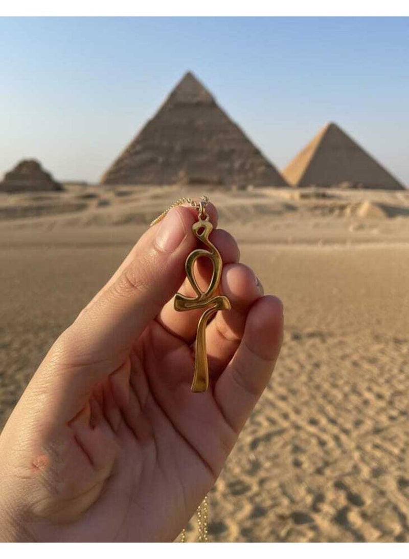 Julia Store 18K Gold Plated Stainless Steel Ancient Egypt Life Key Jewelry 18K Gold Plated Ankh Key Pharaoh Pendant Pharaoh Pendants with Chain 50cm Gift Women Men Best Seller - Image 4